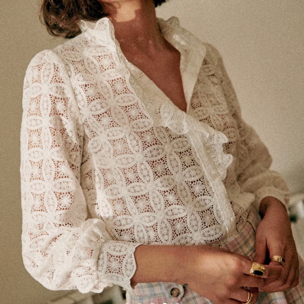 Sezane White Lace Blouse